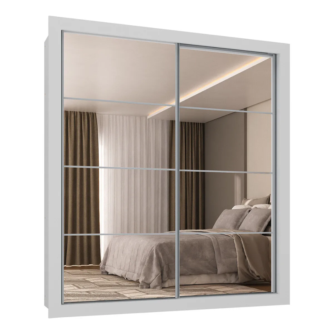 imagem de Guarda-Roupas Casal com Espelho 2 Portas de Correr 4 Gavetas Malibu Multimóveis MP4273 Branco